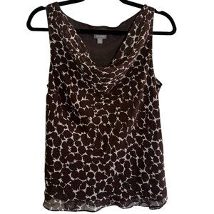 Ann Taylor Brown and White Cowl Neck Sleeveless Work/Office/Business Blouse-12